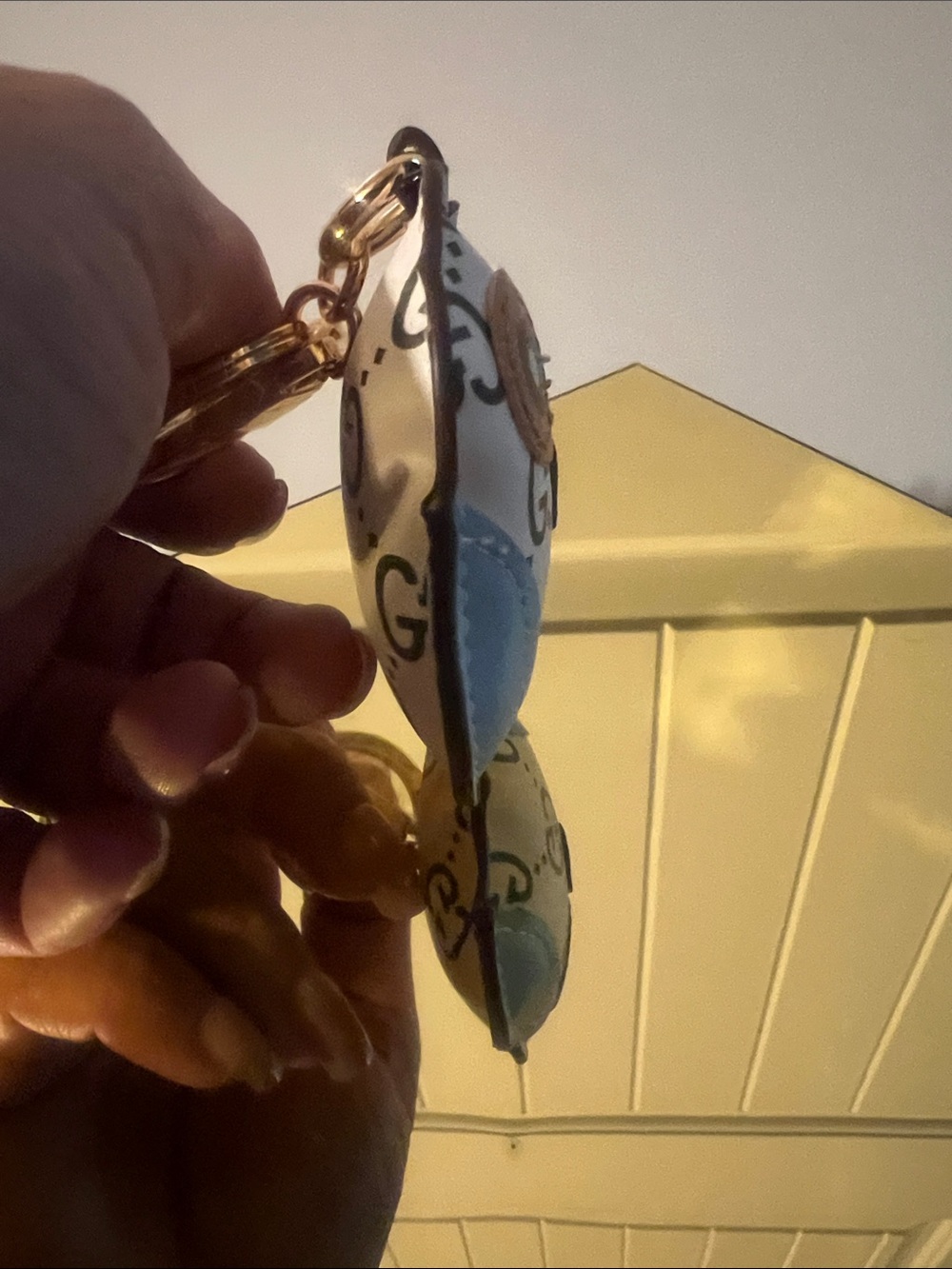 Gucci Cream GG Owl Keychain with Blue Wings and Tan Eye Accents - Picture 10 of 10